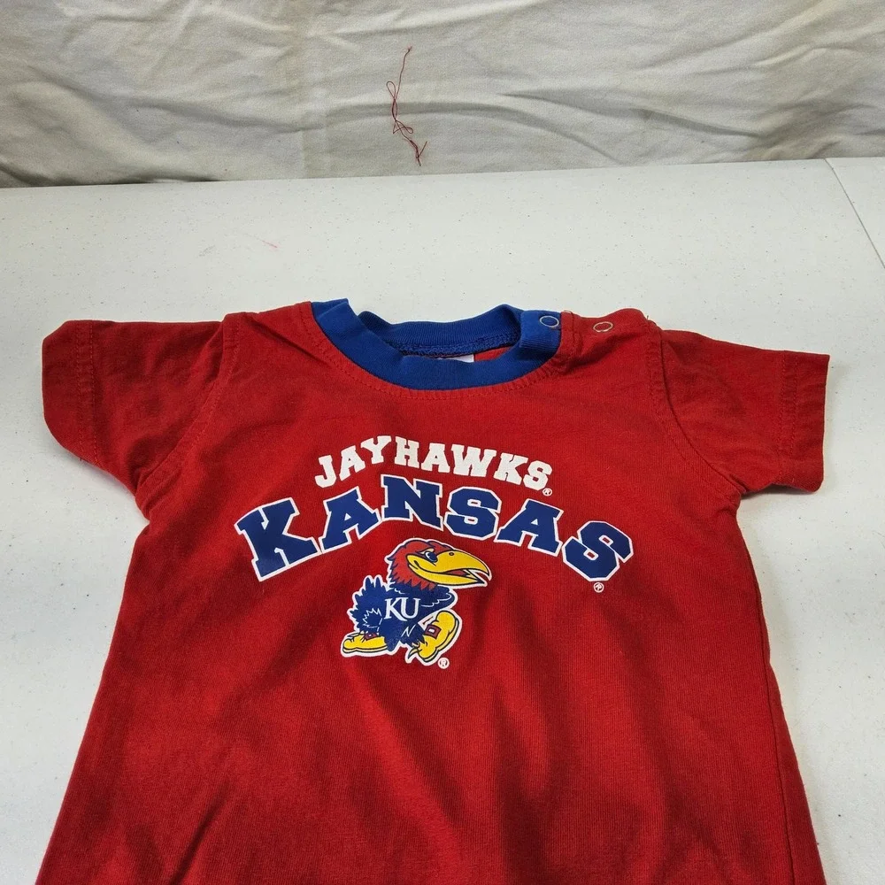 Kansas Jayhawks Bodysuit Kids 6/9 Months Red Blue Short Sleeve Snap On‎ Logo